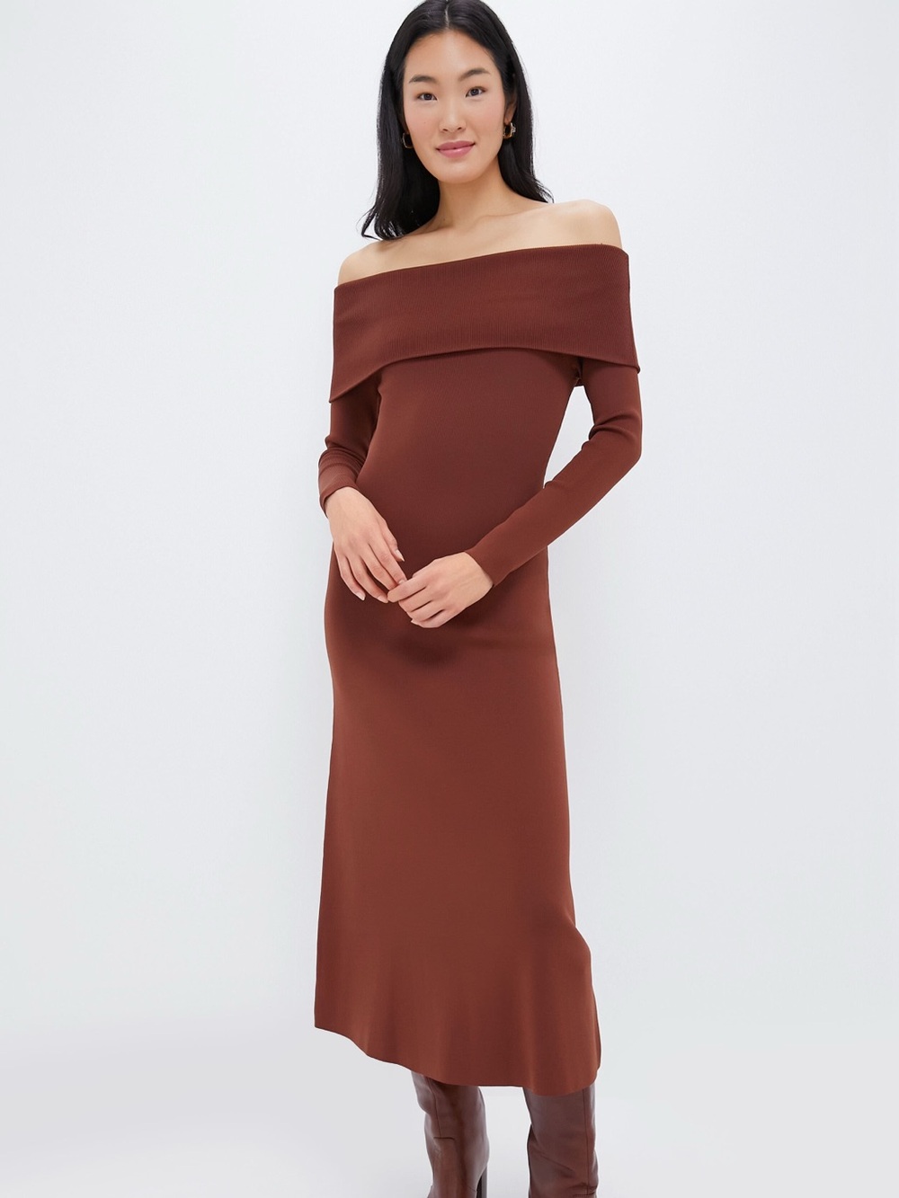 Tuckernuck Mocha Knit Off-The-Shoulder Adrianna Dress